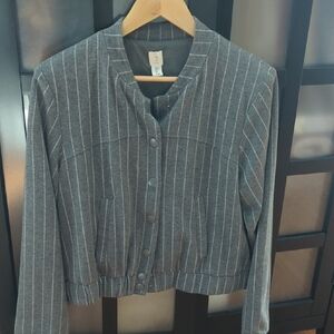 Joie Gray Pinstripe Bomber Jacket